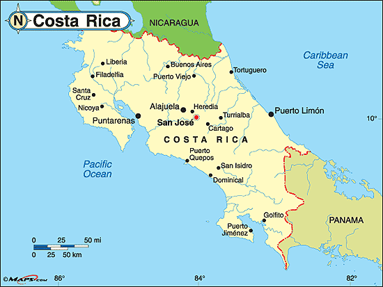 kaart Costa Rica