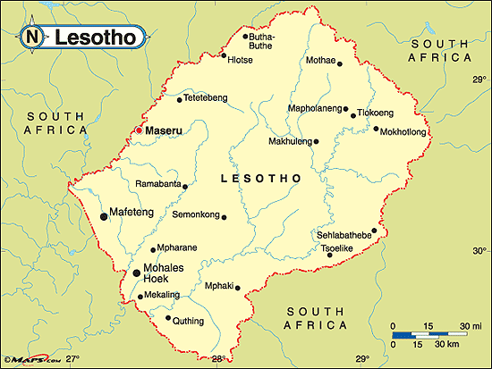 kaart Lesotho