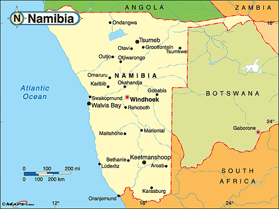 kaart Namibië