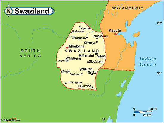 kaart Swaziland