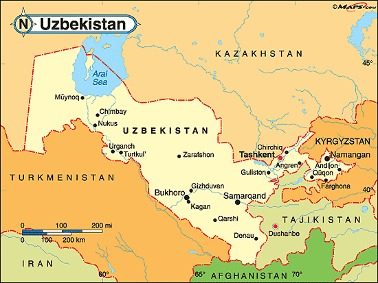 kaart Oezbekistan