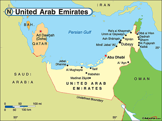 kaart Verenigde Arabische Emiraten
