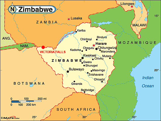 kaart Zimbabwe