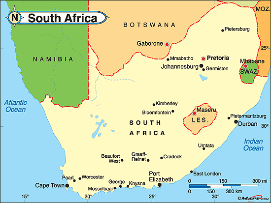 kaart Zuid-Afrika